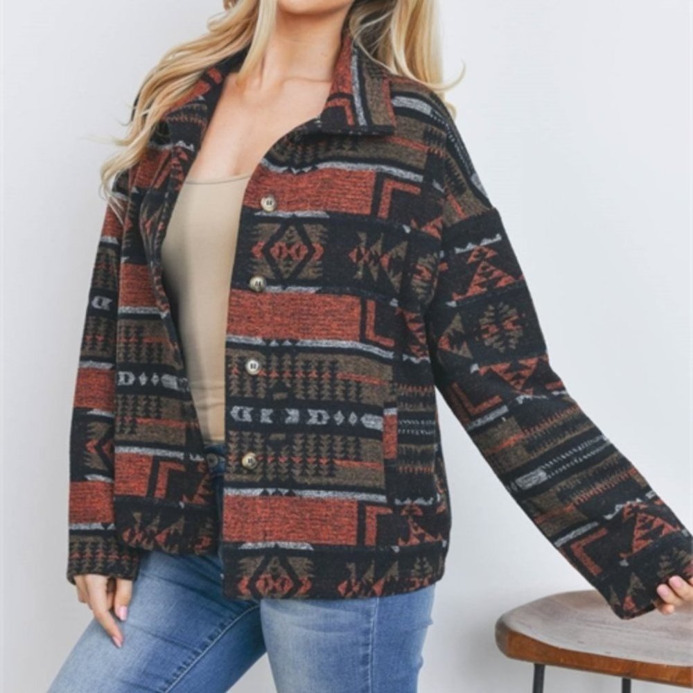 Aztec Tribal Print Button Down Jacket - Picture 3 of 6